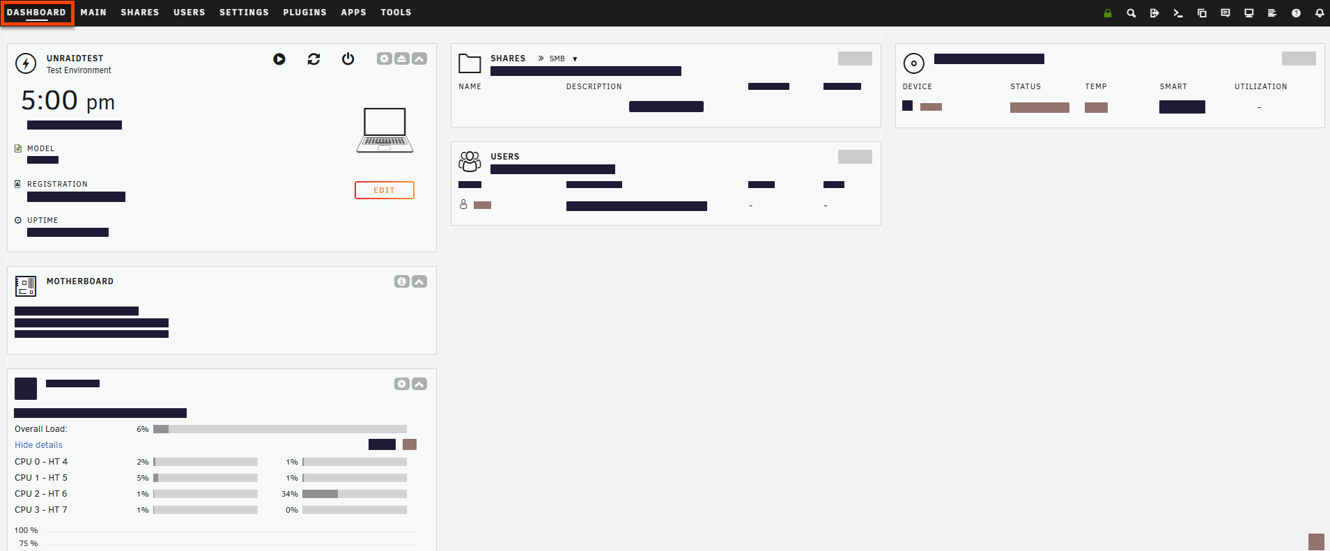Dashboard tab
